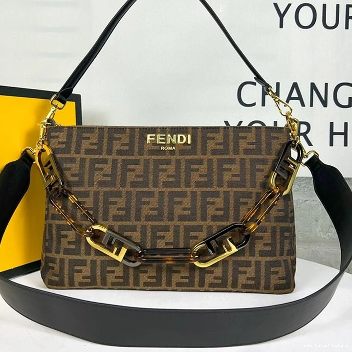 Motif O'Lock Fabric Shoulder Brown Bag FF Zip In Fendi 0713